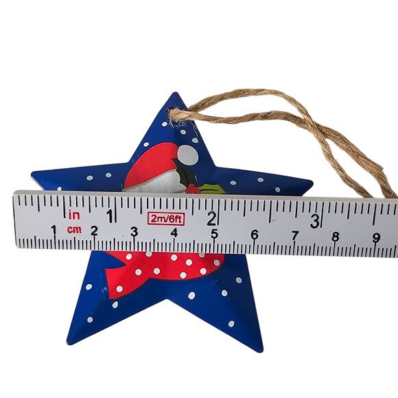 6 Christmas Star Metal Ornaments Blue Snowman Holiday Tree Hanging Decor 3" Lot - Picture 3 of 8